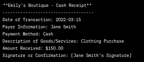 Examples of Cash Receipt